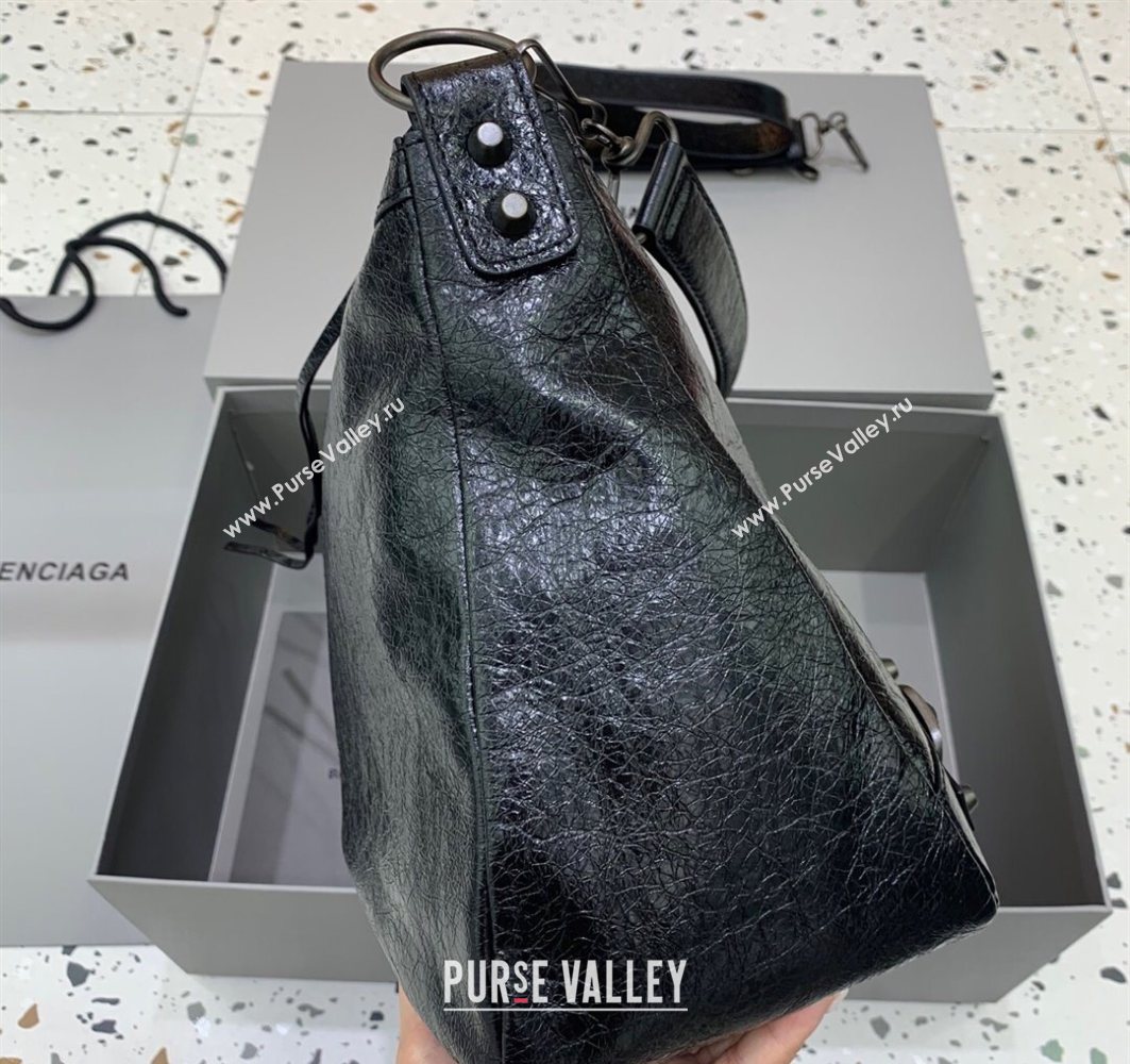Balenciaga Le City Moto Medium Shoulder Bag in Arena Storico Lambskin Black 2025 92601 (JM-251120106)