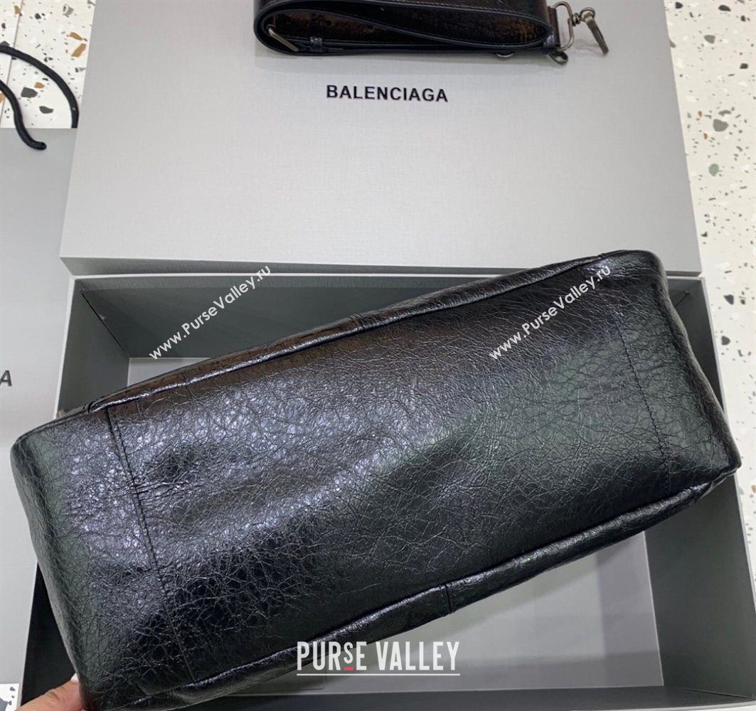 Balenciaga Le City Moto Medium Shoulder Bag in Arena Storico Lambskin Black 2025 92601 (JM-251120106)