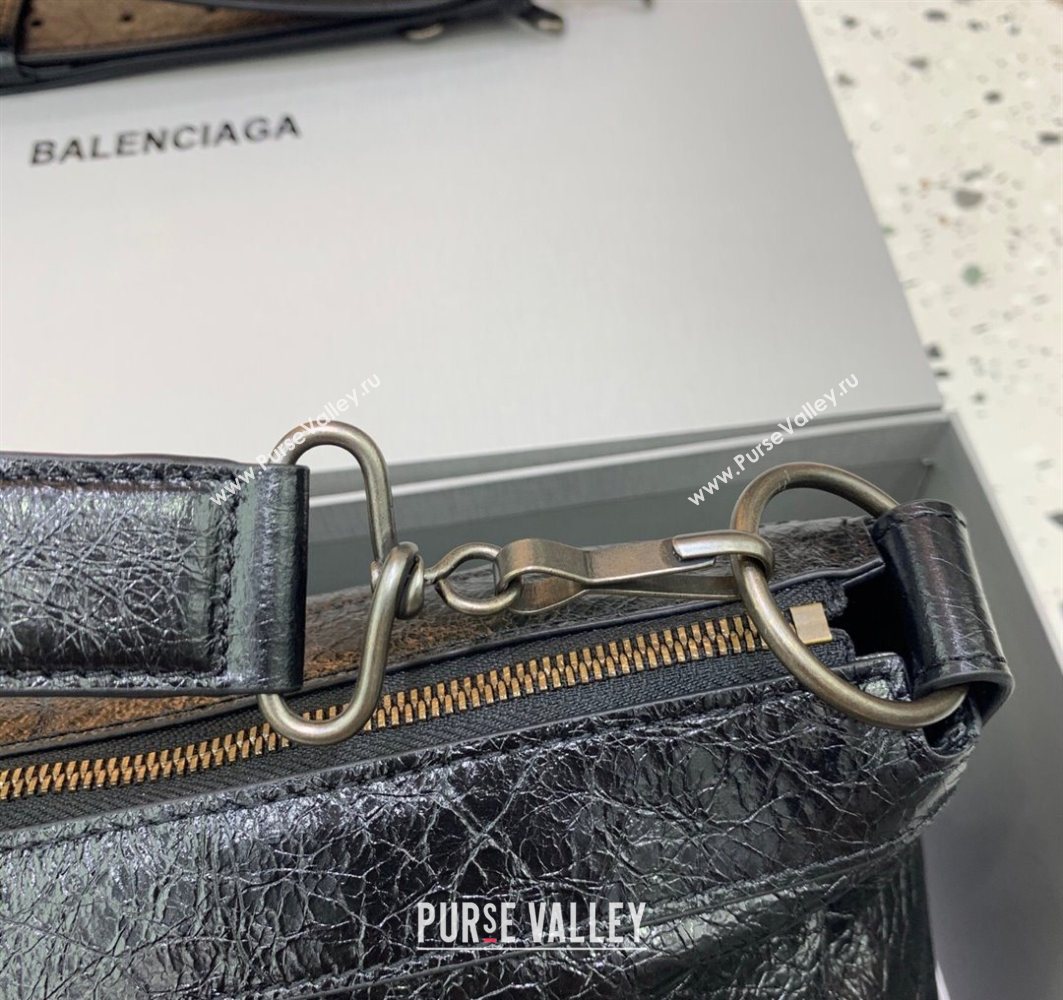 Balenciaga Le City Moto Medium Shoulder Bag in Arena Storico Lambskin Black 2025 92601 (JM-251120106)