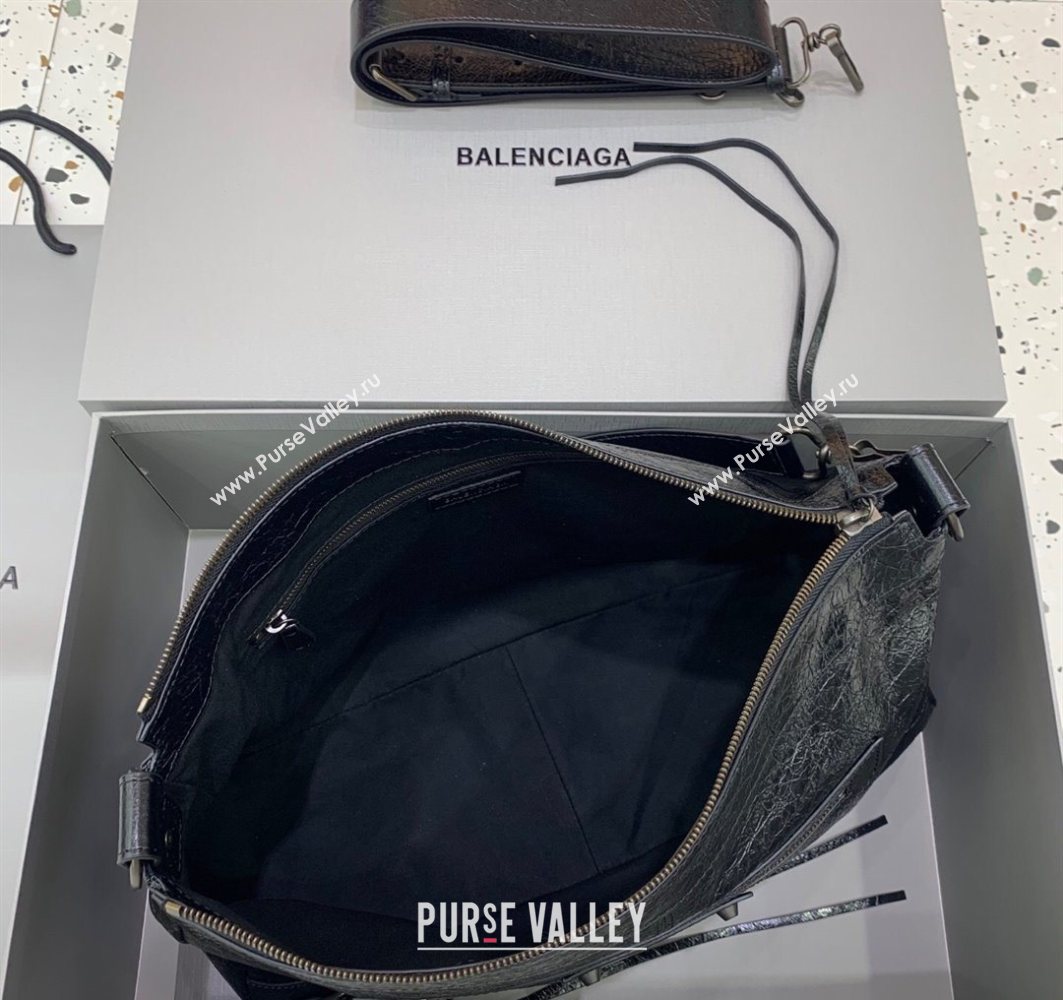 Balenciaga Le City Moto Medium Shoulder Bag in Arena Storico Lambskin Black 2025 92601 (JM-251120106)