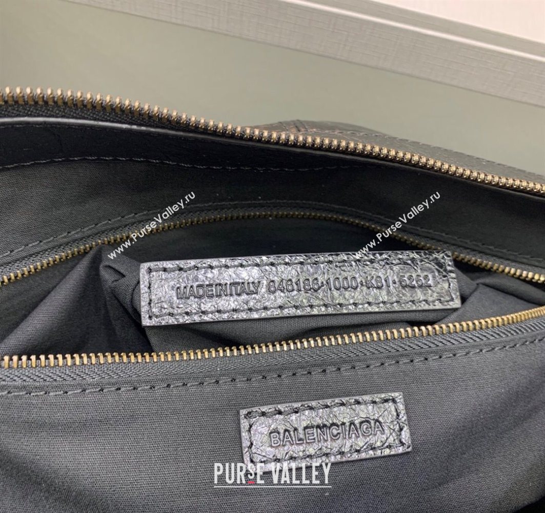 Balenciaga Le City Moto Medium Shoulder Bag in Arena Storico Lambskin Black 2025 92601 (JM-251120106)