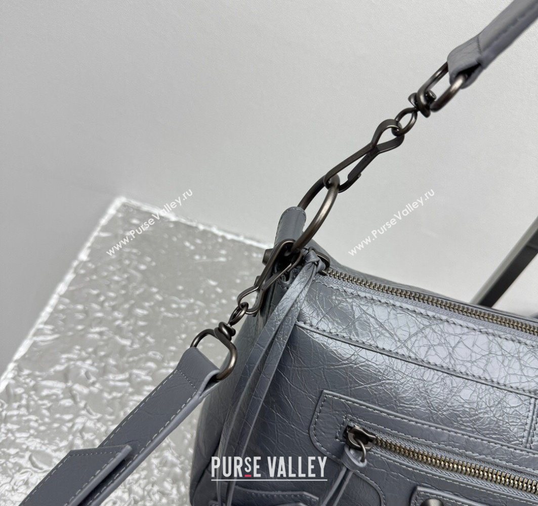 Balenciaga Le City Moto Small Shoulder Bag in Arena Storico Lambskin Grey 2025 92601 (JM-251120104)