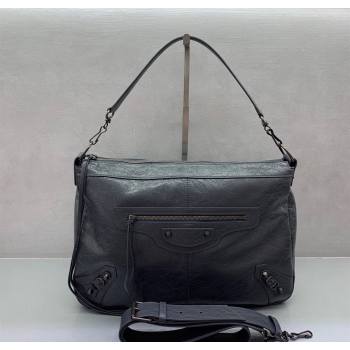 Balenciaga Le City Moto Medium Shoulder Bag in Arena Storico Lambskin Grey 2025 92601 (JM-251120105)