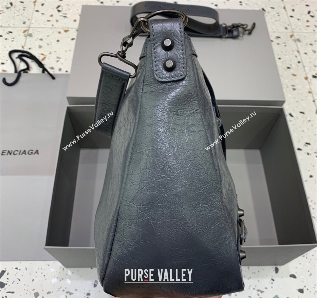Balenciaga Le City Moto Medium Shoulder Bag in Arena Storico Lambskin Grey 2025 92601 (JM-251120105)