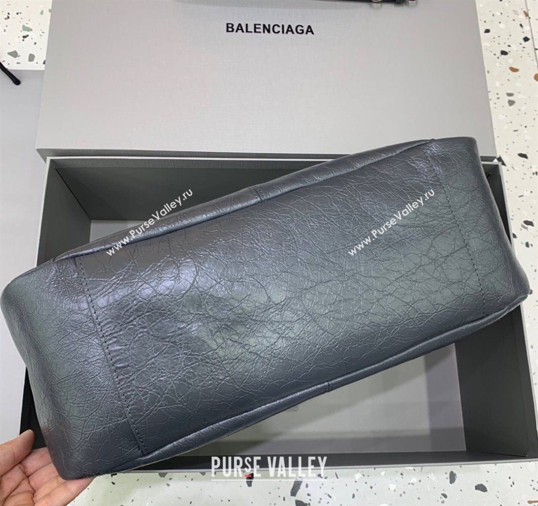 Balenciaga Le City Moto Medium Shoulder Bag in Arena Storico Lambskin Grey 2025 92601 (JM-251120105)