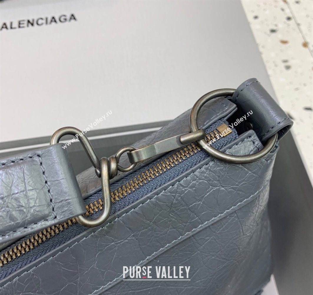 Balenciaga Le City Moto Medium Shoulder Bag in Arena Storico Lambskin Grey 2025 92601 (JM-251120105)