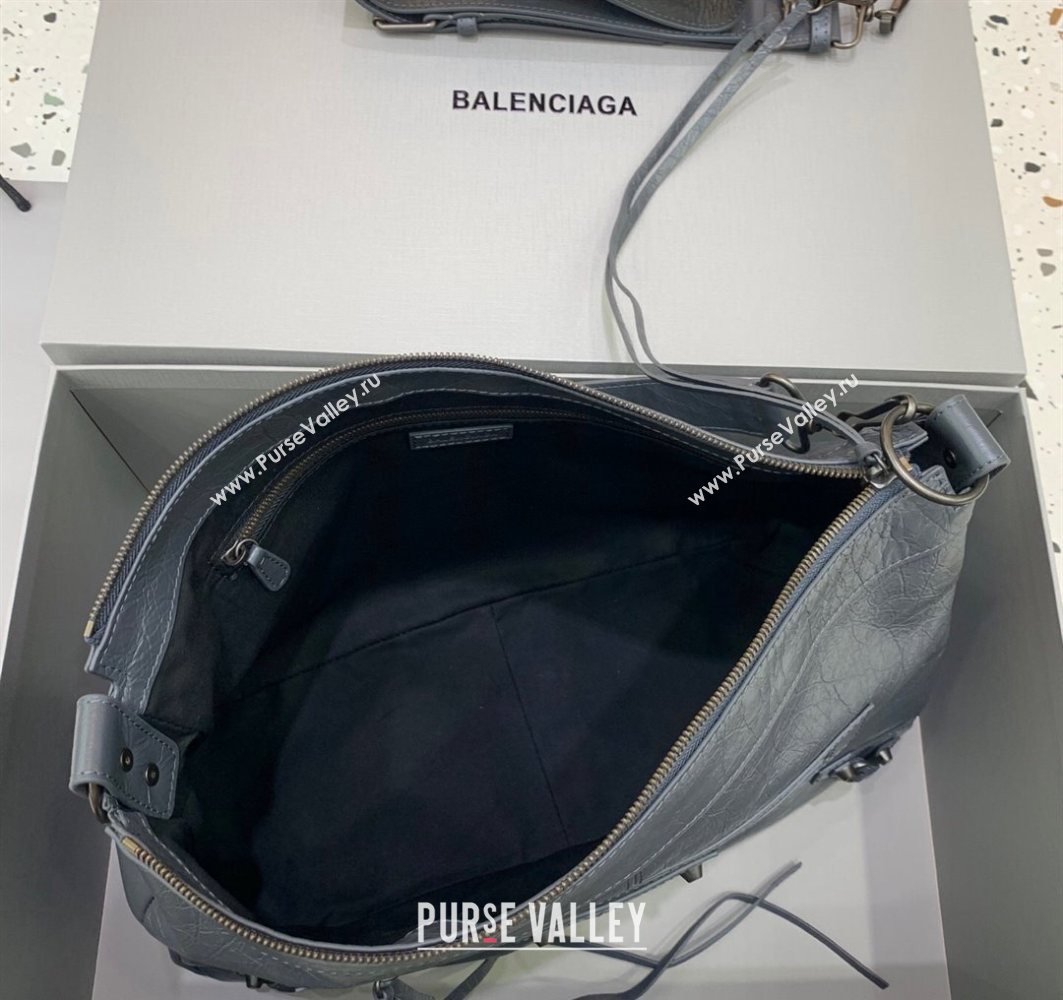 Balenciaga Le City Moto Medium Shoulder Bag in Arena Storico Lambskin Grey 2025 92601 (JM-251120105)