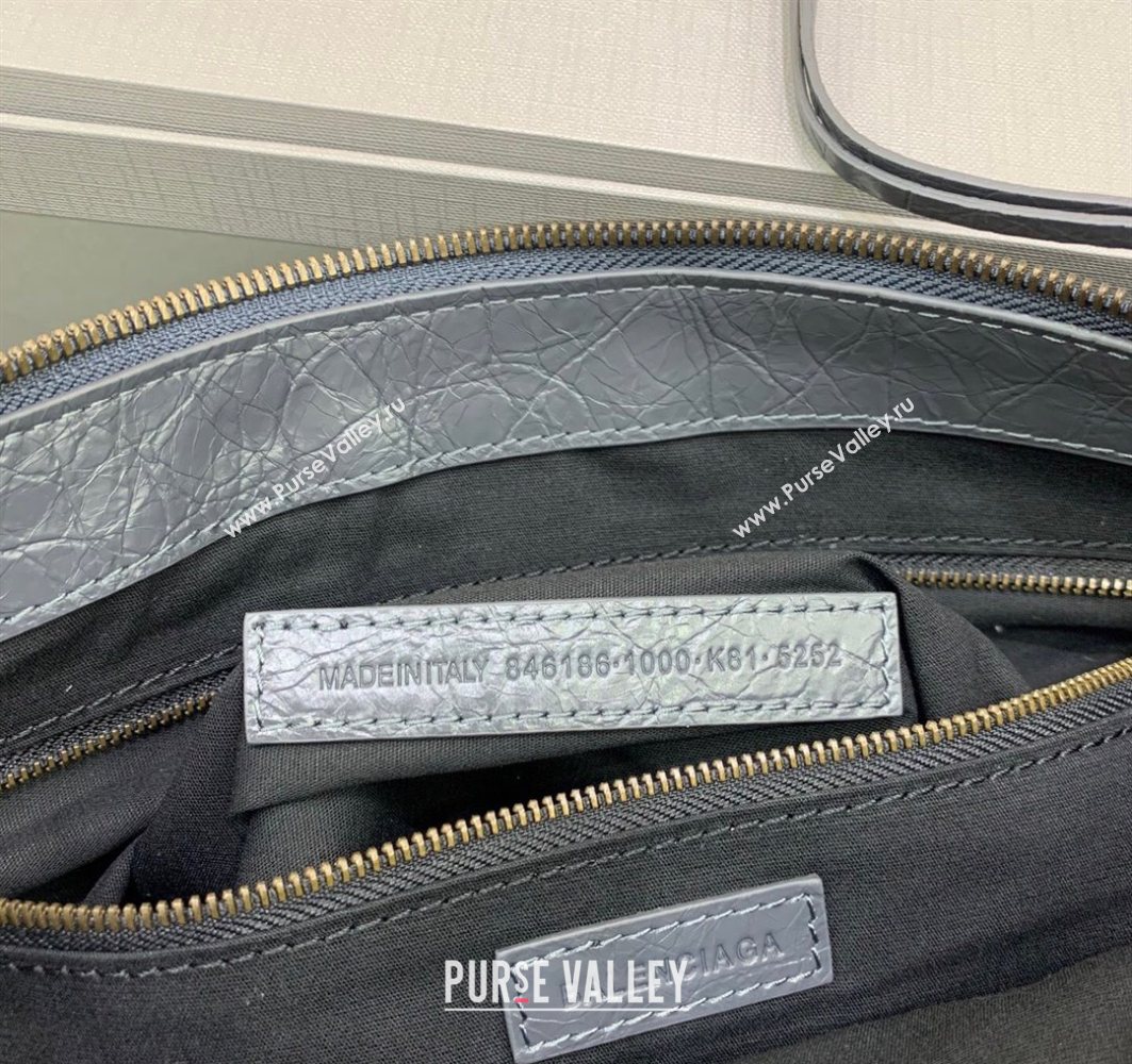 Balenciaga Le City Moto Medium Shoulder Bag in Arena Storico Lambskin Grey 2025 92601 (JM-251120105)