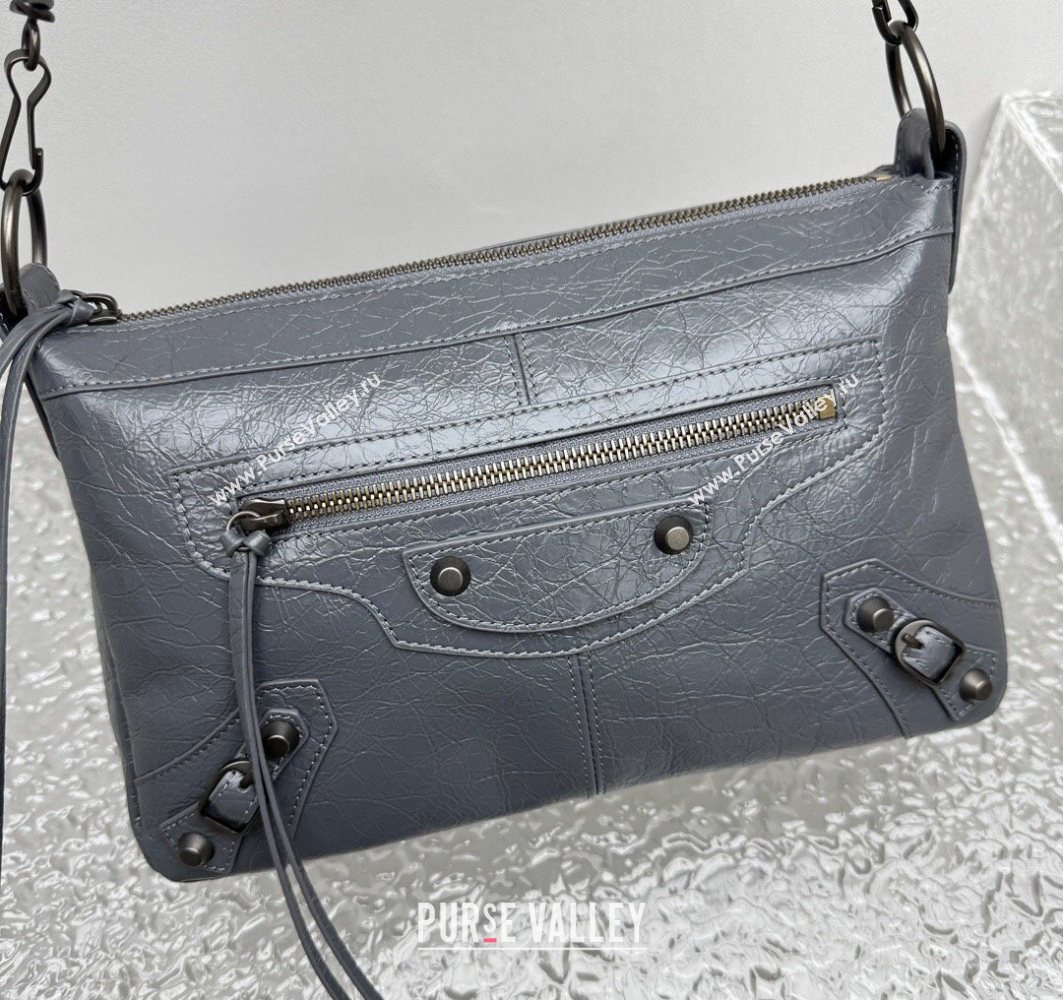 Balenciaga Le City Moto Small Shoulder Bag in Arena Storico Lambskin Grey 2025 92601 (JM-251120104)