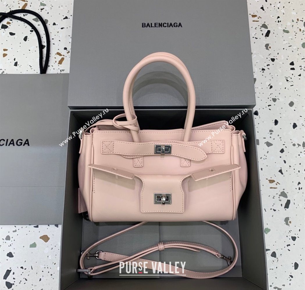 Balenciaga Bel Air Carry All Tote Bag Mini in smooth calfskin, aged-silver hardware Petal Pink 2025 11120 (JM-251120118)
