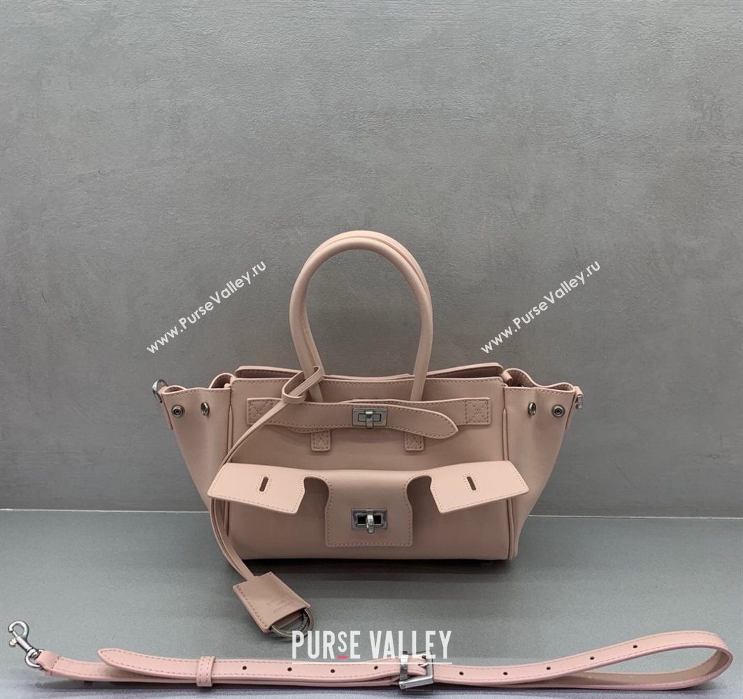 Balenciaga Bel Air Carry All Tote Bag Mini in smooth calfskin, aged-silver hardware Petal Pink 2025 11120 (JM-251120118)