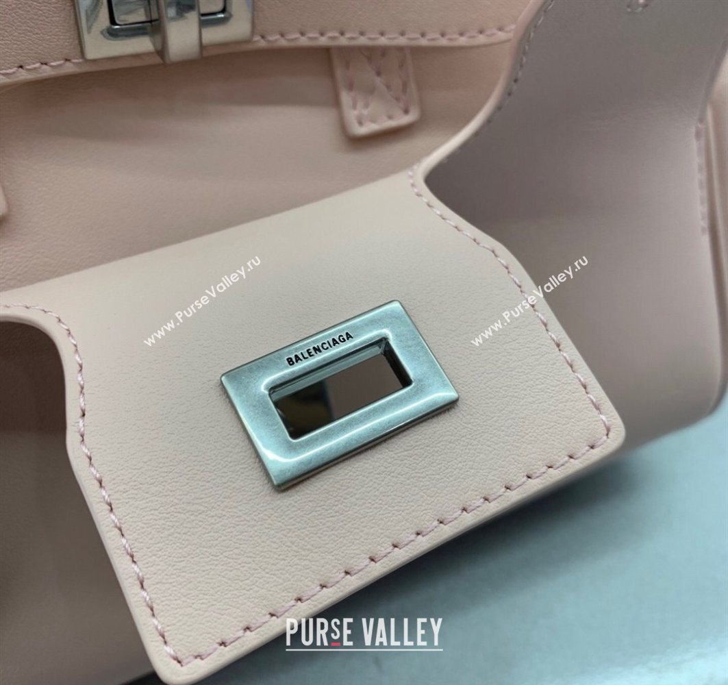 Balenciaga Bel Air Carry All Tote Bag Mini in smooth calfskin, aged-silver hardware Petal Pink 2025 11120 (JM-251120118)