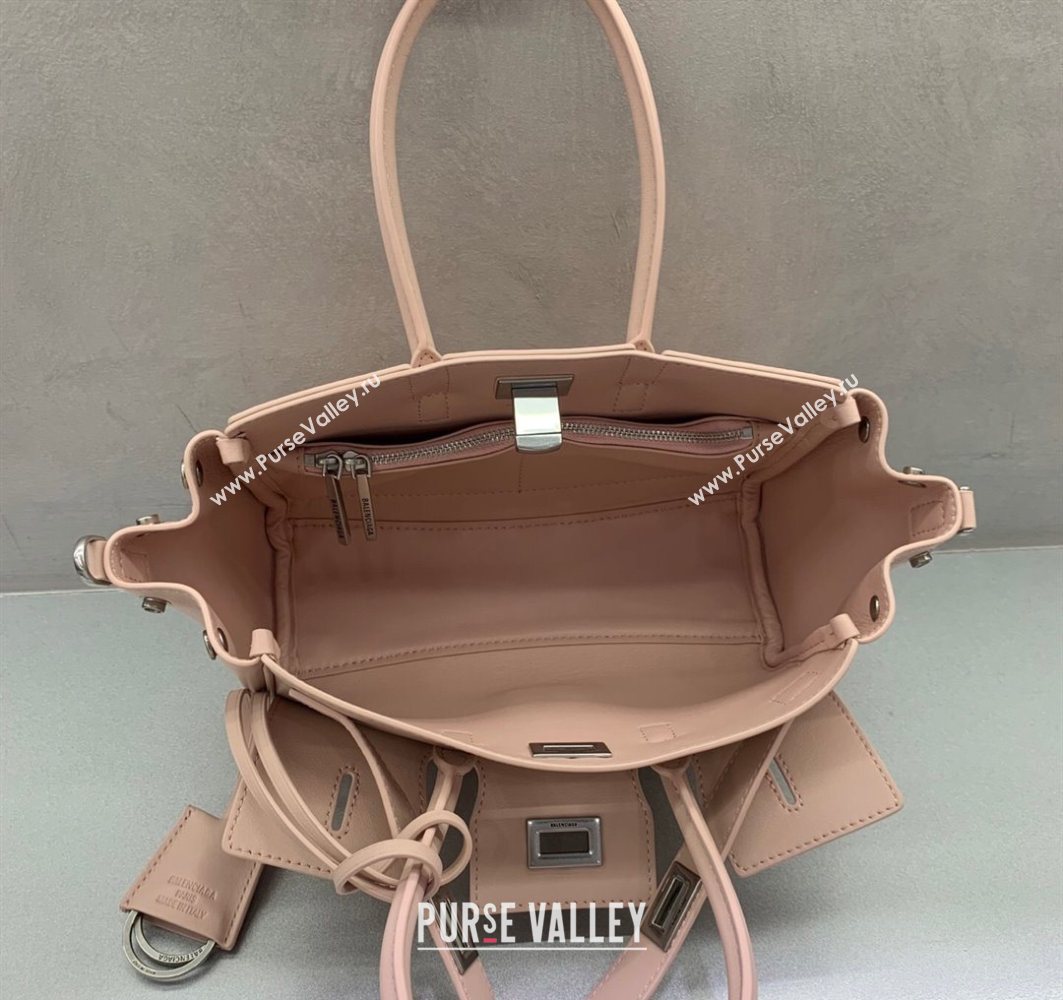 Balenciaga Bel Air Carry All Tote Bag Mini in smooth calfskin, aged-silver hardware Petal Pink 2025 11120 (JM-251120118)