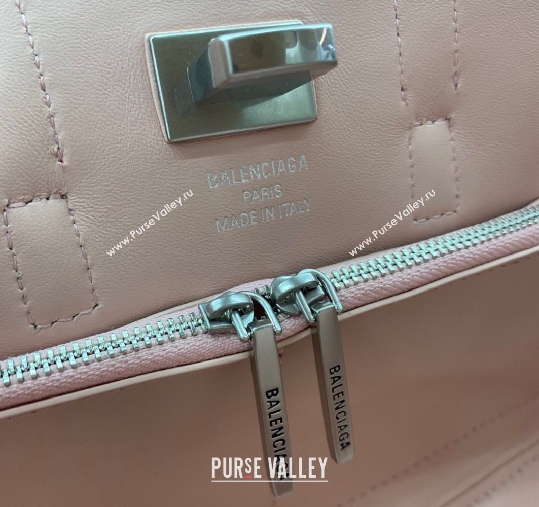 Balenciaga Bel Air Carry All Tote Bag Mini in smooth calfskin, aged-silver hardware Petal Pink 2025 11120 (JM-251120118)