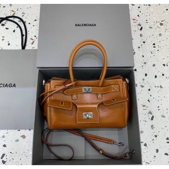 Balenciaga Bel Air Carry All Tote Bag Mini in smooth calfskin, aged-silver hardware Brown 2025 11120 (JM-251120119)