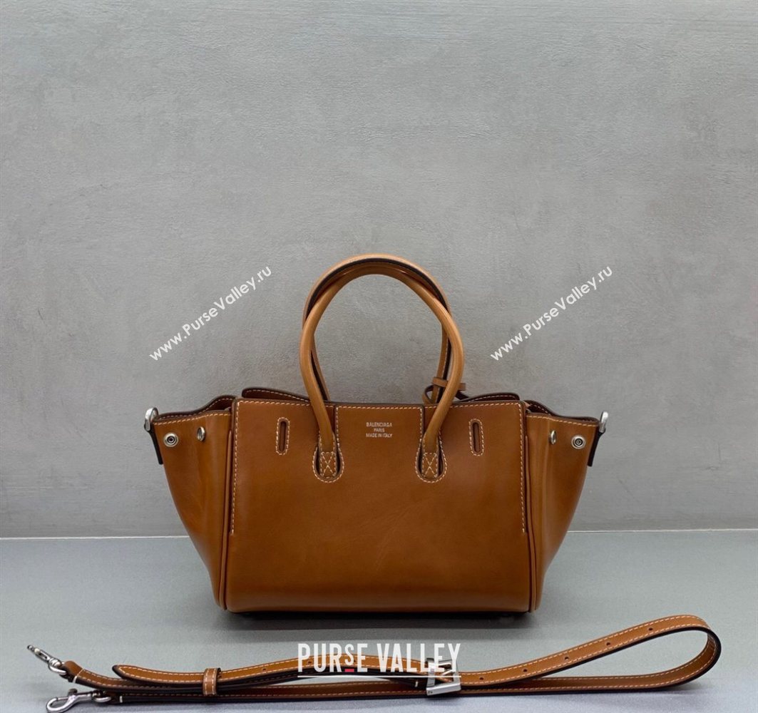 Balenciaga Bel Air Carry All Tote Bag Mini in smooth calfskin, aged-silver hardware Brown 2025 11120 (JM-251120119)