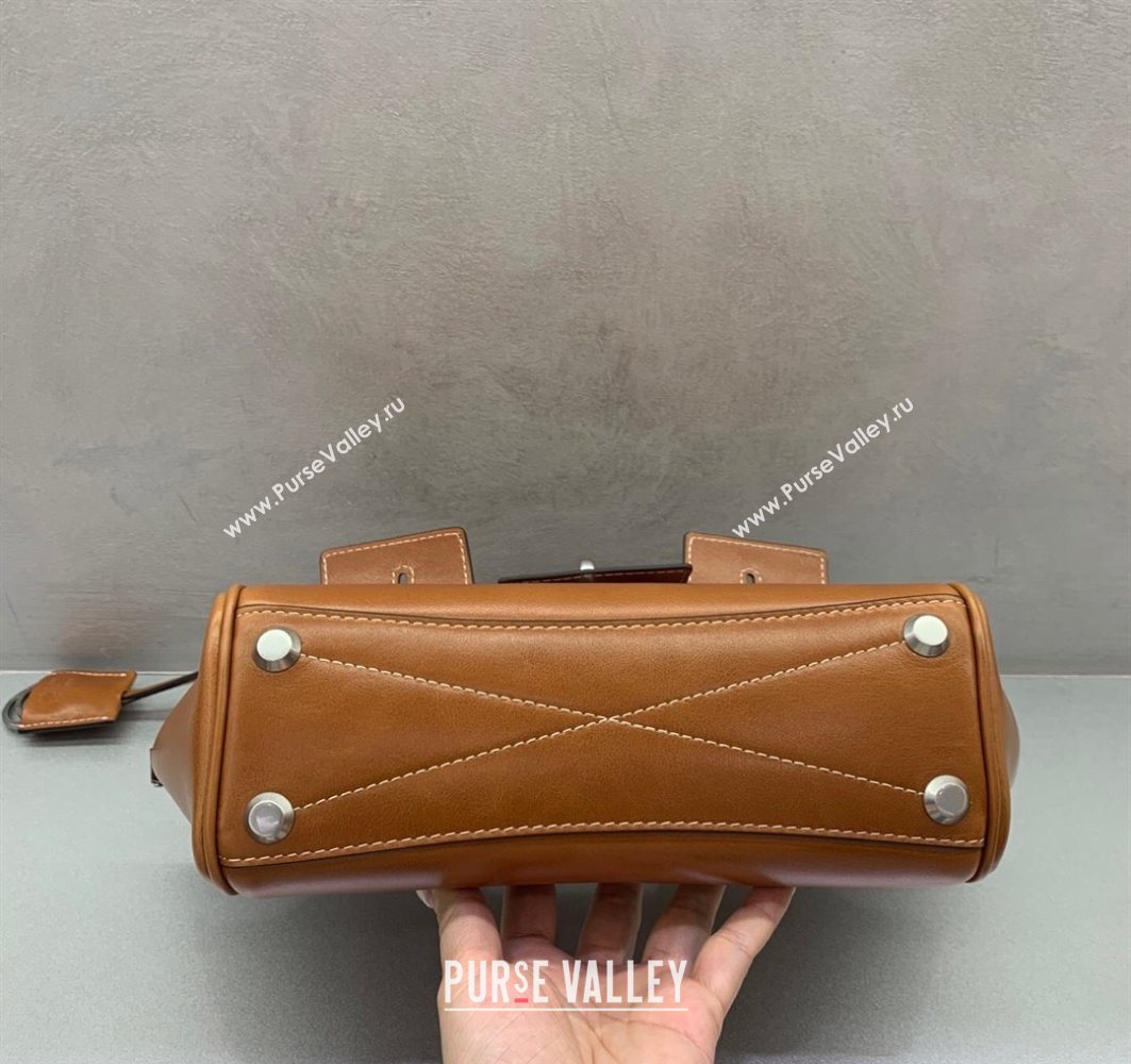 Balenciaga Bel Air Carry All Tote Bag Mini in smooth calfskin, aged-silver hardware Brown 2025 11120 (JM-251120119)