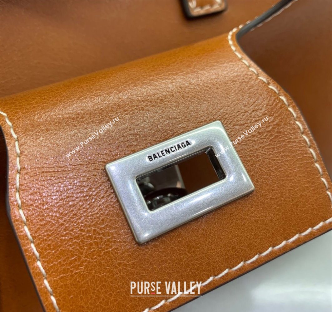 Balenciaga Bel Air Carry All Tote Bag Mini in smooth calfskin, aged-silver hardware Brown 2025 11120 (JM-251120119)