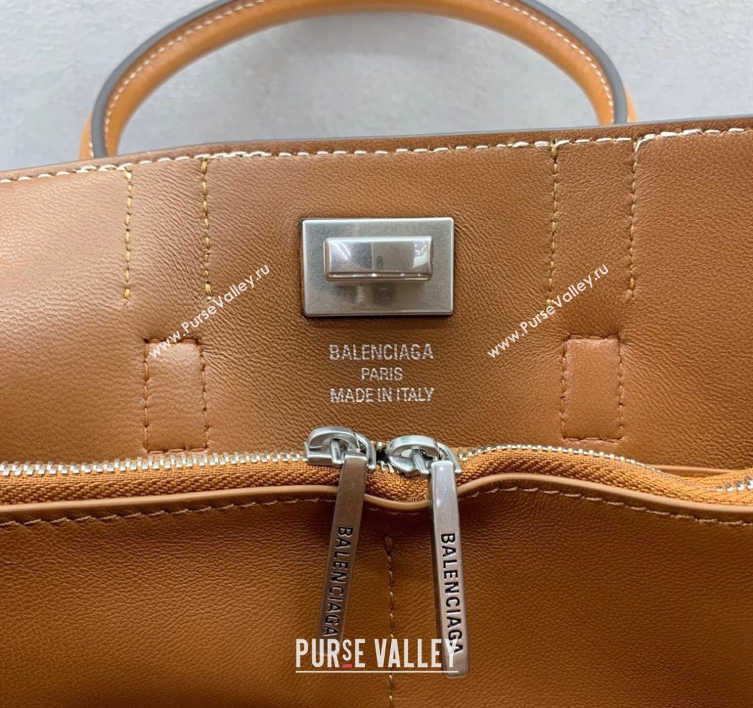 Balenciaga Bel Air Carry All Tote Bag Mini in smooth calfskin, aged-silver hardware Brown 2025 11120 (JM-251120119)