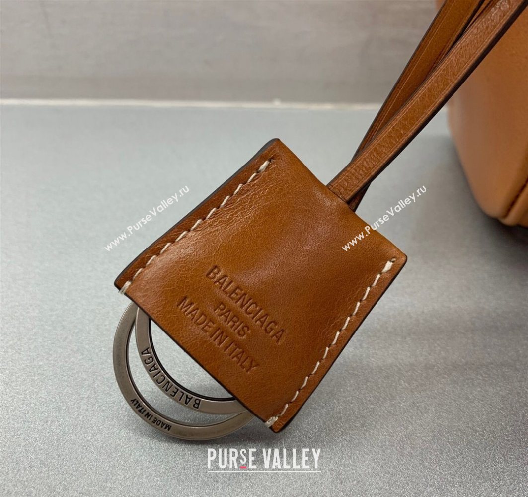 Balenciaga Bel Air Carry All Tote Bag Mini in smooth calfskin, aged-silver hardware Brown 2025 11120 (JM-251120119)