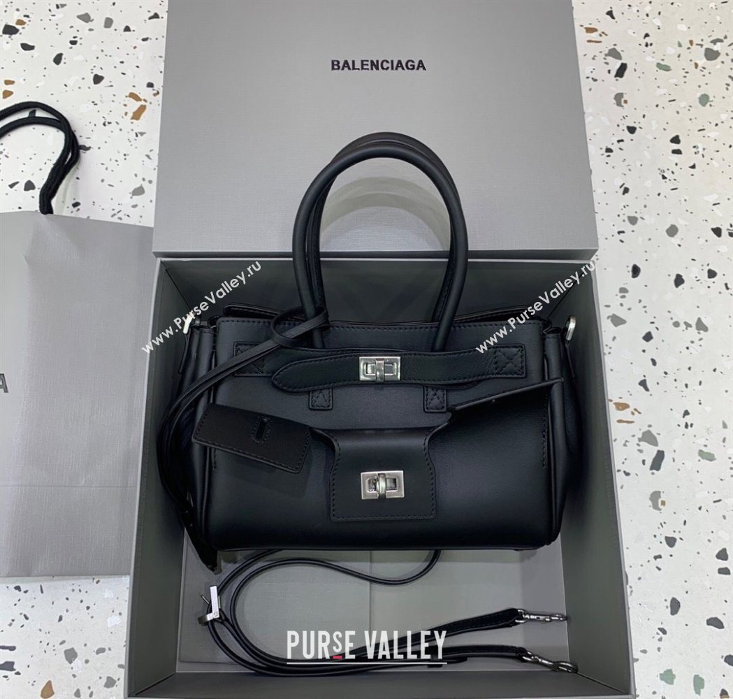 Balenciaga Bel Air Carry All Tote Bag Mini in smooth calfskin, aged-silver hardware Black 2025 11120 (JM-251120120)
