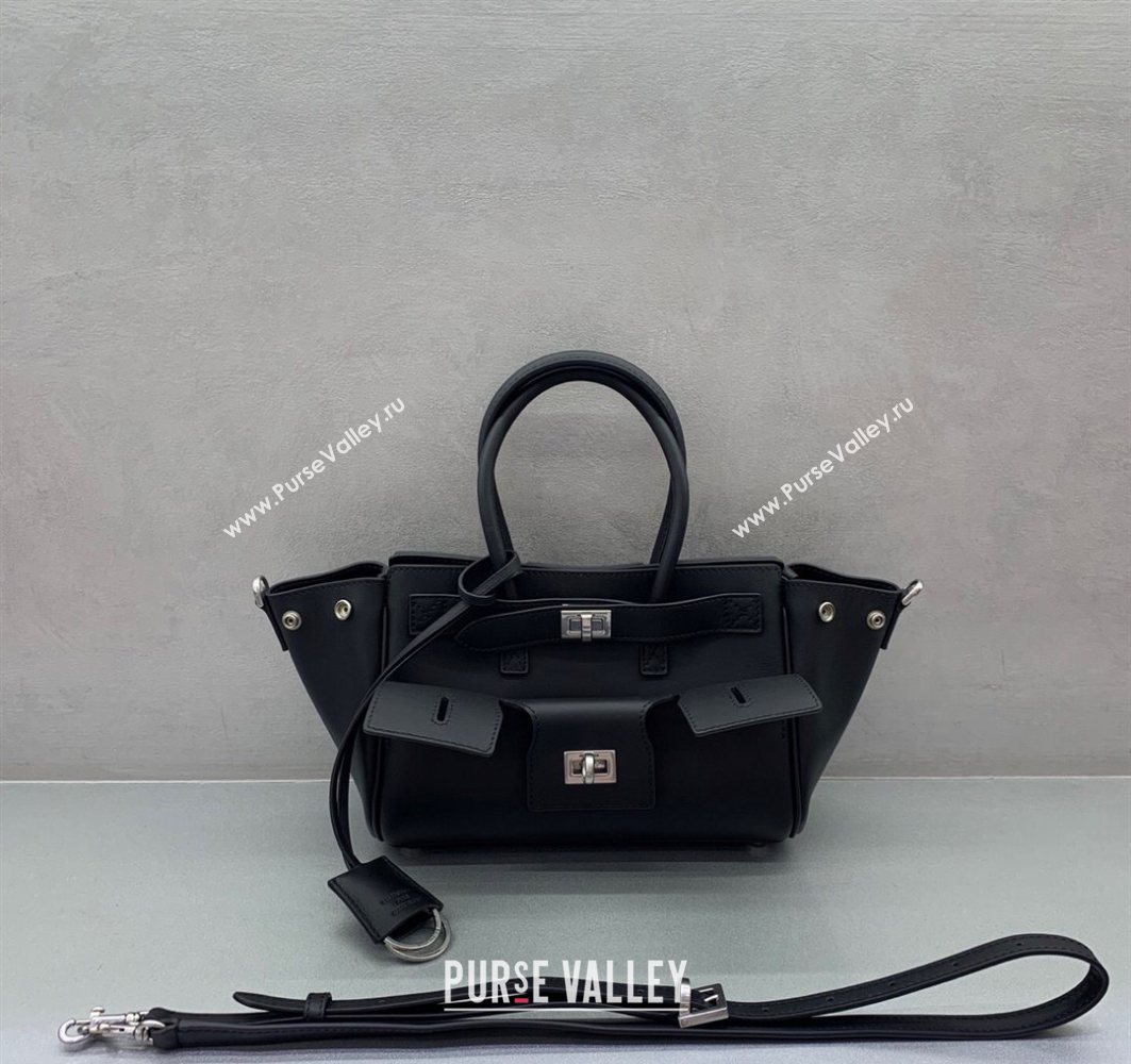 Balenciaga Bel Air Carry All Tote Bag Mini in smooth calfskin, aged-silver hardware Black 2025 11120 (JM-251120120)