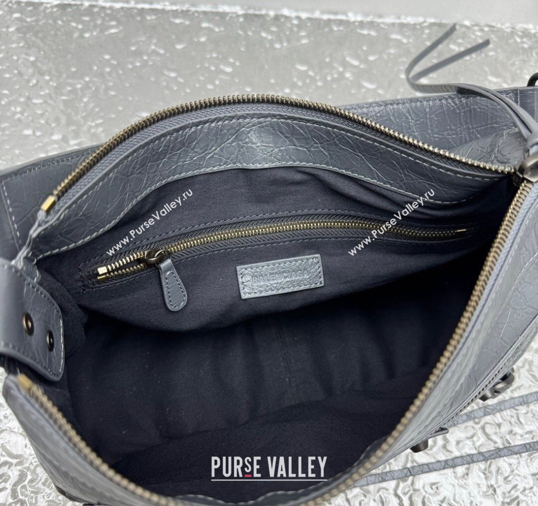 Balenciaga Le City Moto Small Shoulder Bag in Arena Storico Lambskin Grey 2025 92601 (JM-251120104)