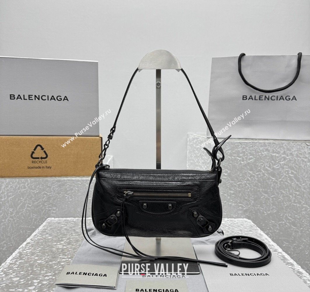 Balenciaga Le City Moto Small Shoulder Bag in Arena Storico Lambskin Black 2025 92601 (JM-251120102)