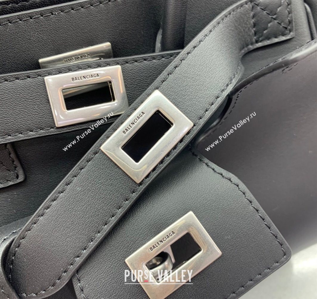 Balenciaga Bel Air Carry All Tote Bag Mini in smooth calfskin, aged-silver hardware Black 2025 11120 (JM-251120120)