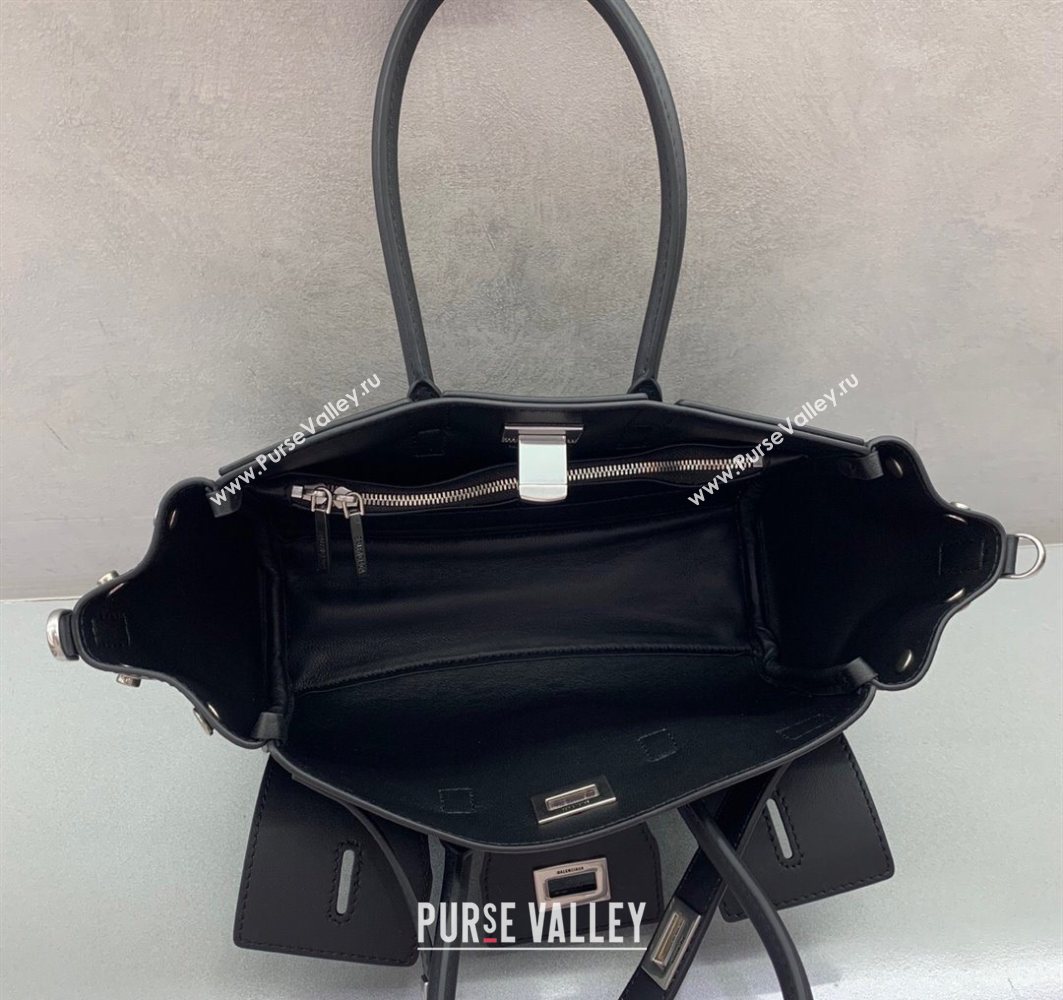 Balenciaga Bel Air Carry All Tote Bag Mini in smooth calfskin, aged-silver hardware Black 2025 11120 (JM-251120120)