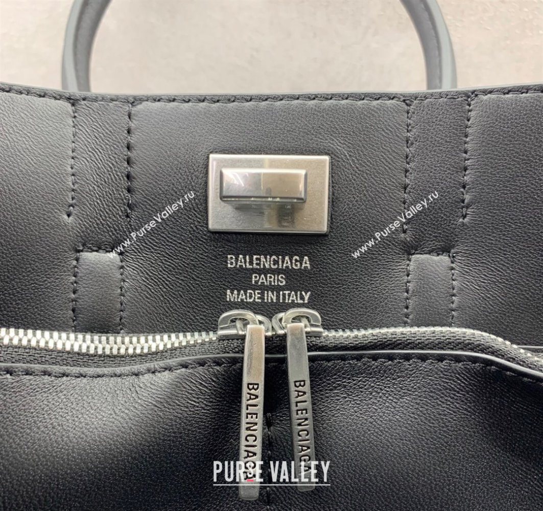 Balenciaga Bel Air Carry All Tote Bag Mini in smooth calfskin, aged-silver hardware Black 2025 11120 (JM-251120120)