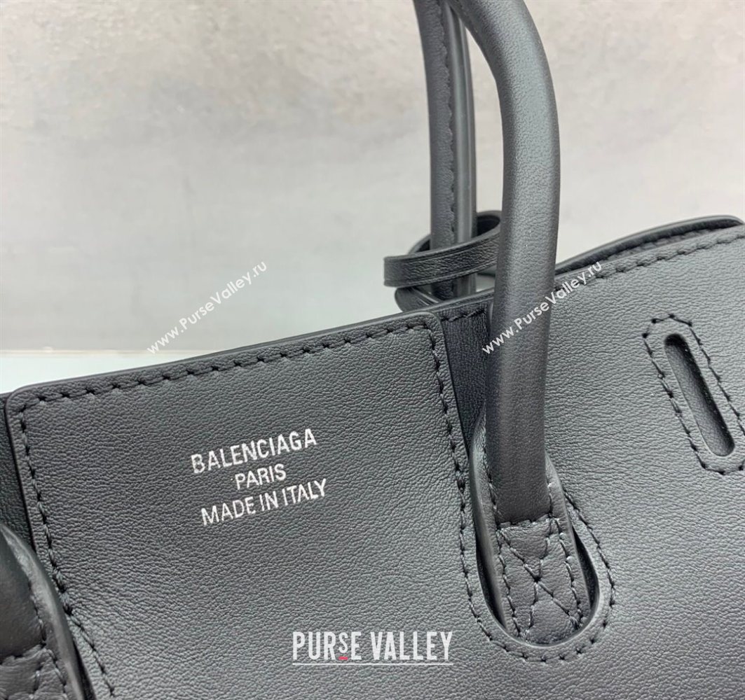 Balenciaga Bel Air Carry All Tote Bag Mini in smooth calfskin, aged-silver hardware Black 2025 11120 (JM-251120120)