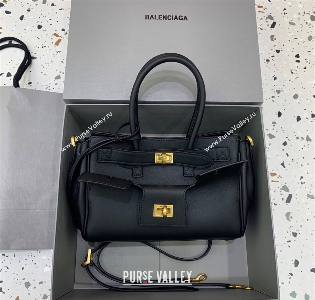 Balenciaga Bel Air Carry All Tote Bag Mini in smooth calfskin, aged-gold hardware Black 2025 11120 (JM-251120121)