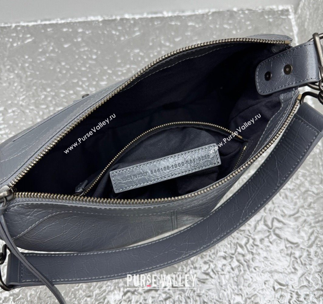 Balenciaga Le City Moto Small Shoulder Bag in Arena Storico Lambskin Grey 2025 92601 (JM-251120104)