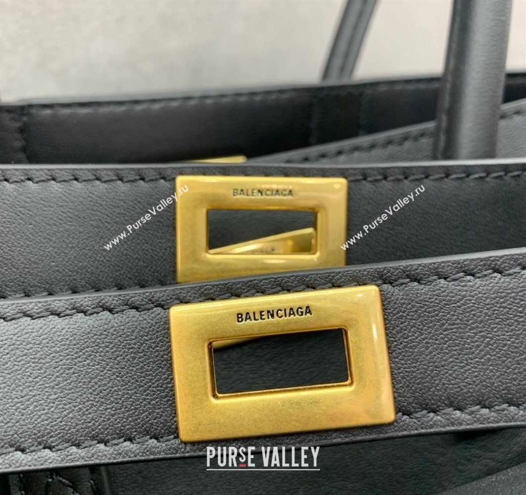 Balenciaga Bel Air Carry All Tote Bag Mini in smooth calfskin, aged-gold hardware Black 2025 11120 (JM-251120121)