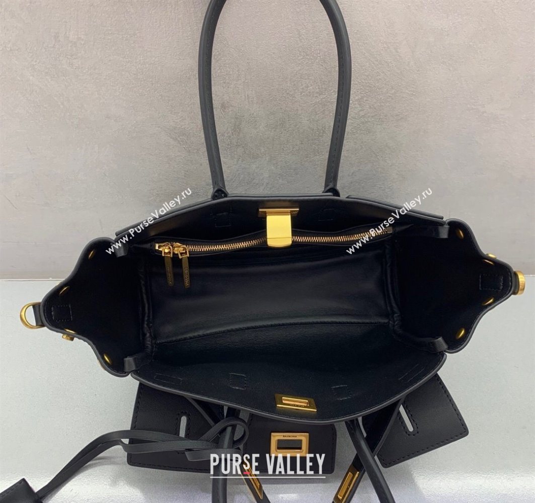 Balenciaga Bel Air Carry All Tote Bag Mini in smooth calfskin, aged-gold hardware Black 2025 11120 (JM-251120121)