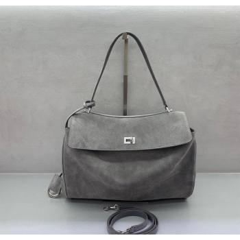 Balenciaga Rodeo Medium Handbag in grey suede, aged-silver hardware 2025 78972 (JM-251120122)
