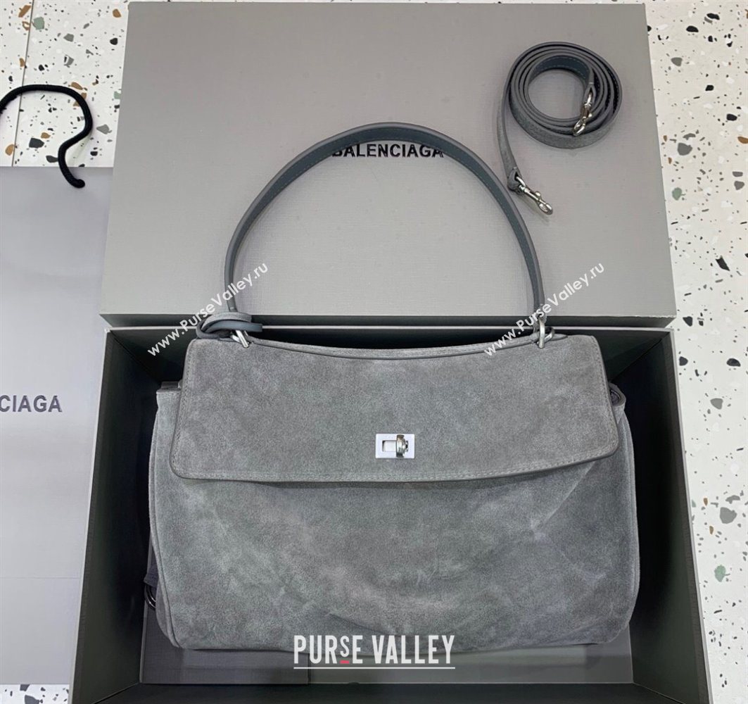 Balenciaga Rodeo Medium Handbag in grey suede, aged-silver hardware 2025 78972 (JM-251120122)