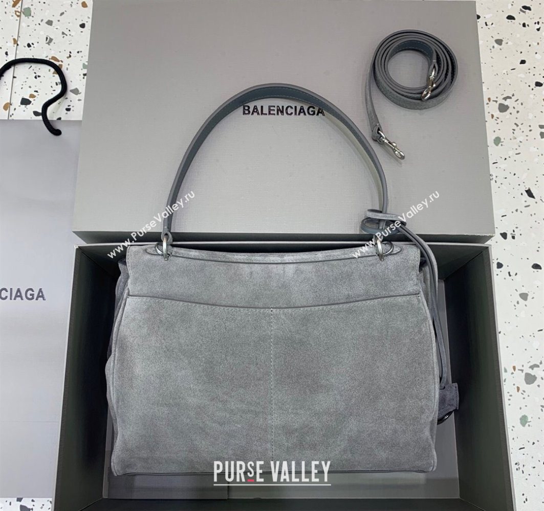 Balenciaga Rodeo Medium Handbag in grey suede, aged-silver hardware 2025 78972 (JM-251120122)