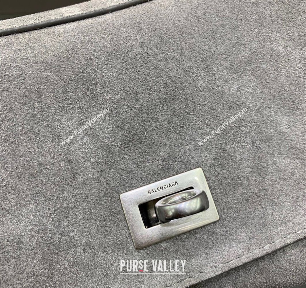 Balenciaga Rodeo Medium Handbag in grey suede, aged-silver hardware 2025 78972 (JM-251120122)