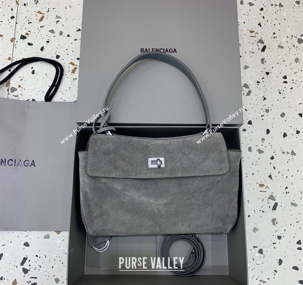 Balenciaga Rodeo Small Handbag in grey suede, aged-silver hardware 2025 78972 (JM-251120123)