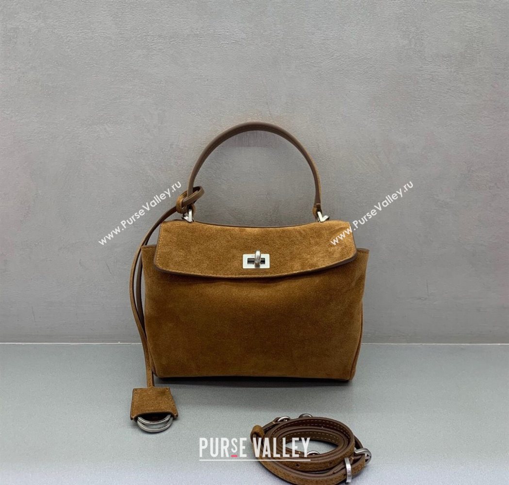 Balenciaga Rodeo Mini Handbag in camel suede, aged-silver hardware 2025 78972 (JM-251120124)