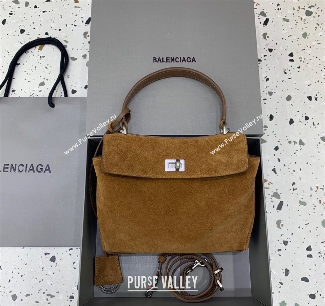 Balenciaga Rodeo Mini Handbag in camel suede, aged-silver hardware 2025 78972 (JM-251120124)