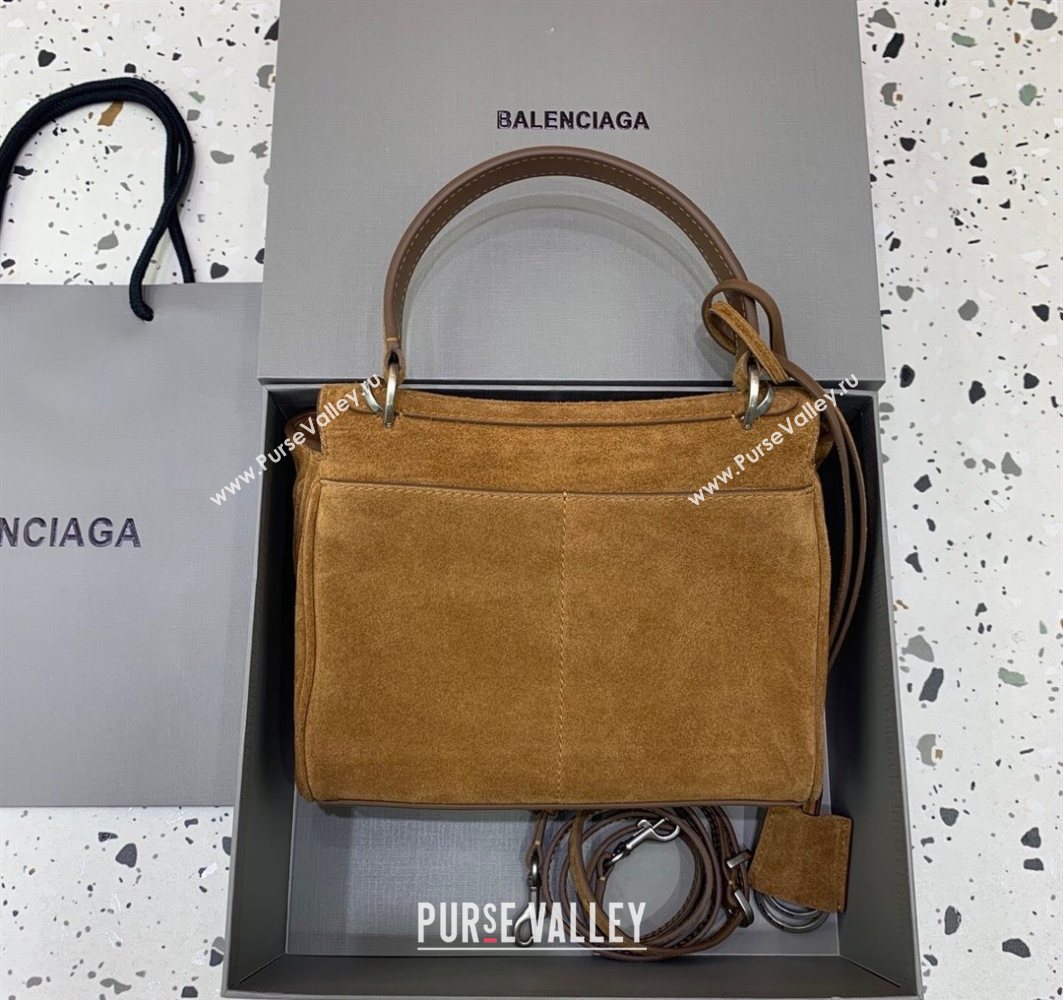 Balenciaga Rodeo Mini Handbag in camel suede, aged-silver hardware 2025 78972 (JM-251120124)