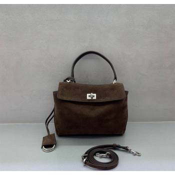 Balenciaga Rodeo Mini Handbag in dark coffee suede, aged-silver hardware 2025 78972 (JM-251120125)