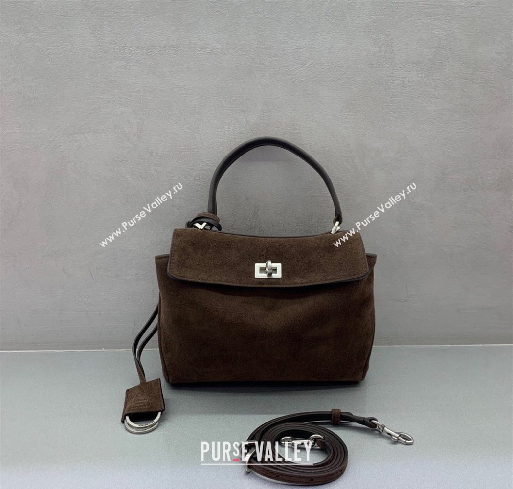 Balenciaga Rodeo Mini Handbag in dark coffee suede, aged-silver hardware 2025 78972 (JM-251120125)