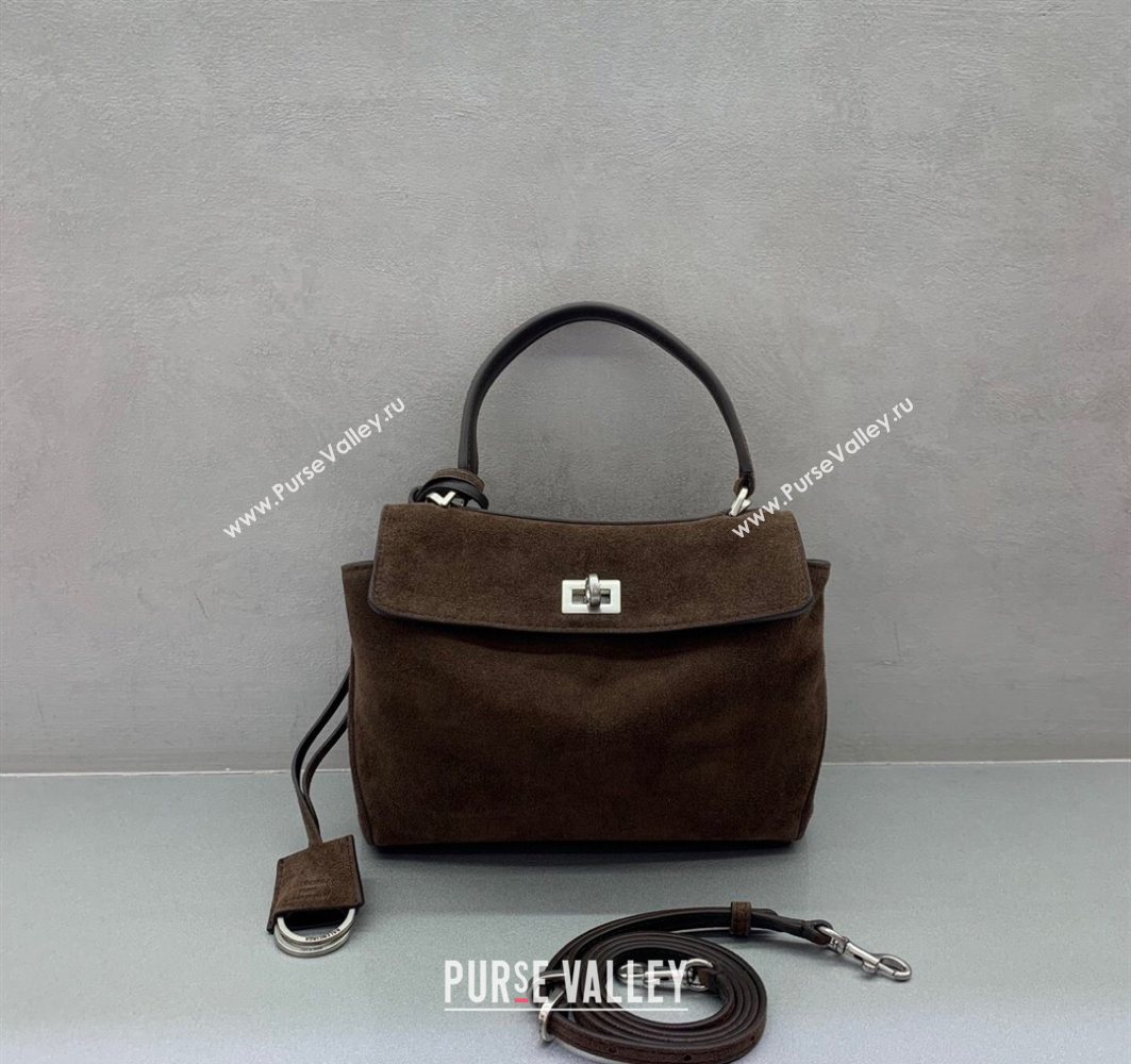 Balenciaga Rodeo Mini Handbag in dark coffee suede, aged-silver hardware 2025 78972 (JM-251120125)