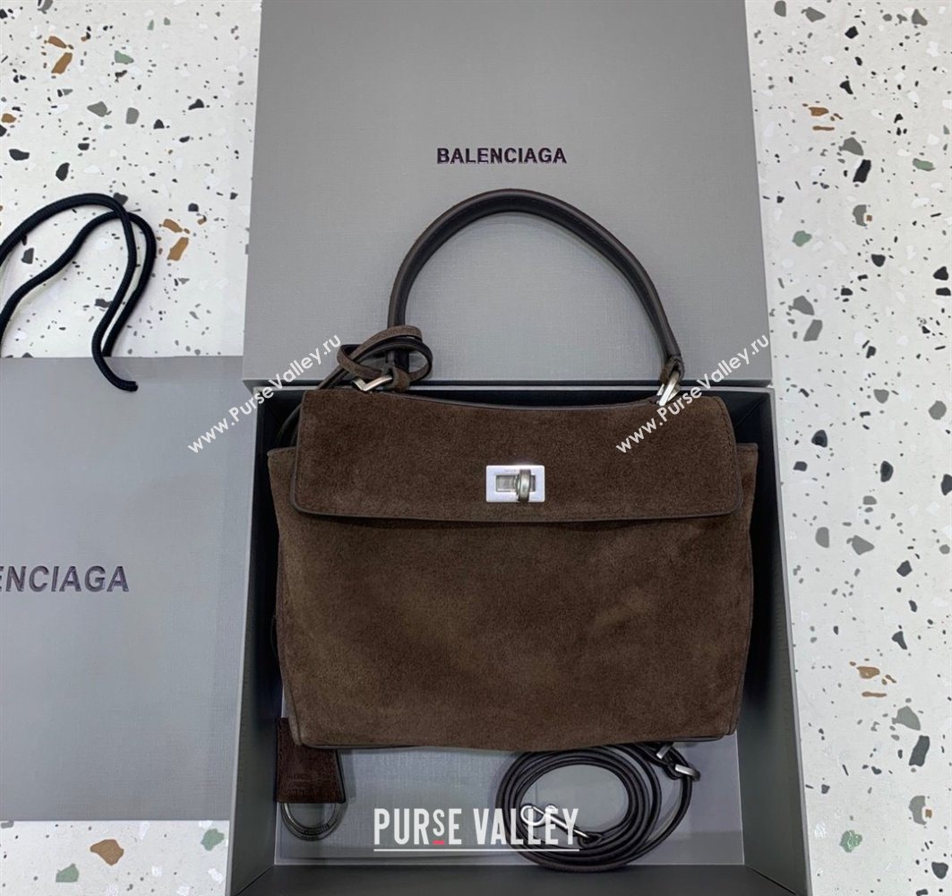 Balenciaga Rodeo Mini Handbag in dark coffee suede, aged-silver hardware 2025 78972 (JM-251120125)