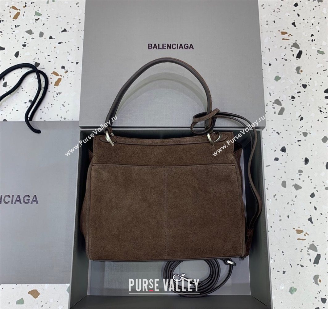 Balenciaga Rodeo Mini Handbag in dark coffee suede, aged-silver hardware 2025 78972 (JM-251120125)