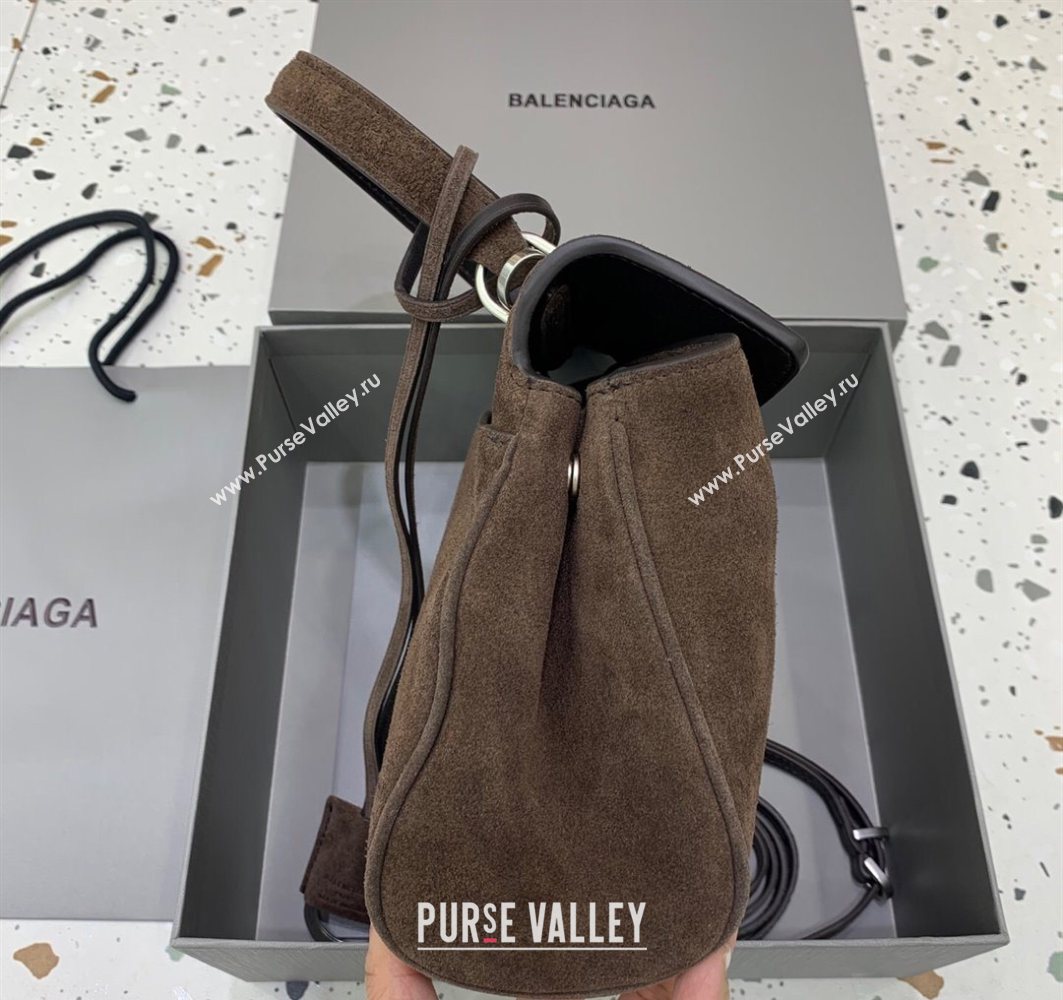 Balenciaga Rodeo Mini Handbag in dark coffee suede, aged-silver hardware 2025 78972 (JM-251120125)